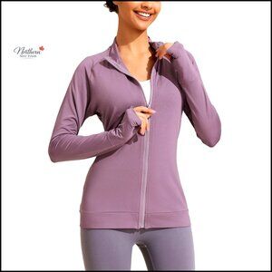 Women's Full Zip Athletic Jacket with Thumb Holes, Lightweight Polyester Spandex